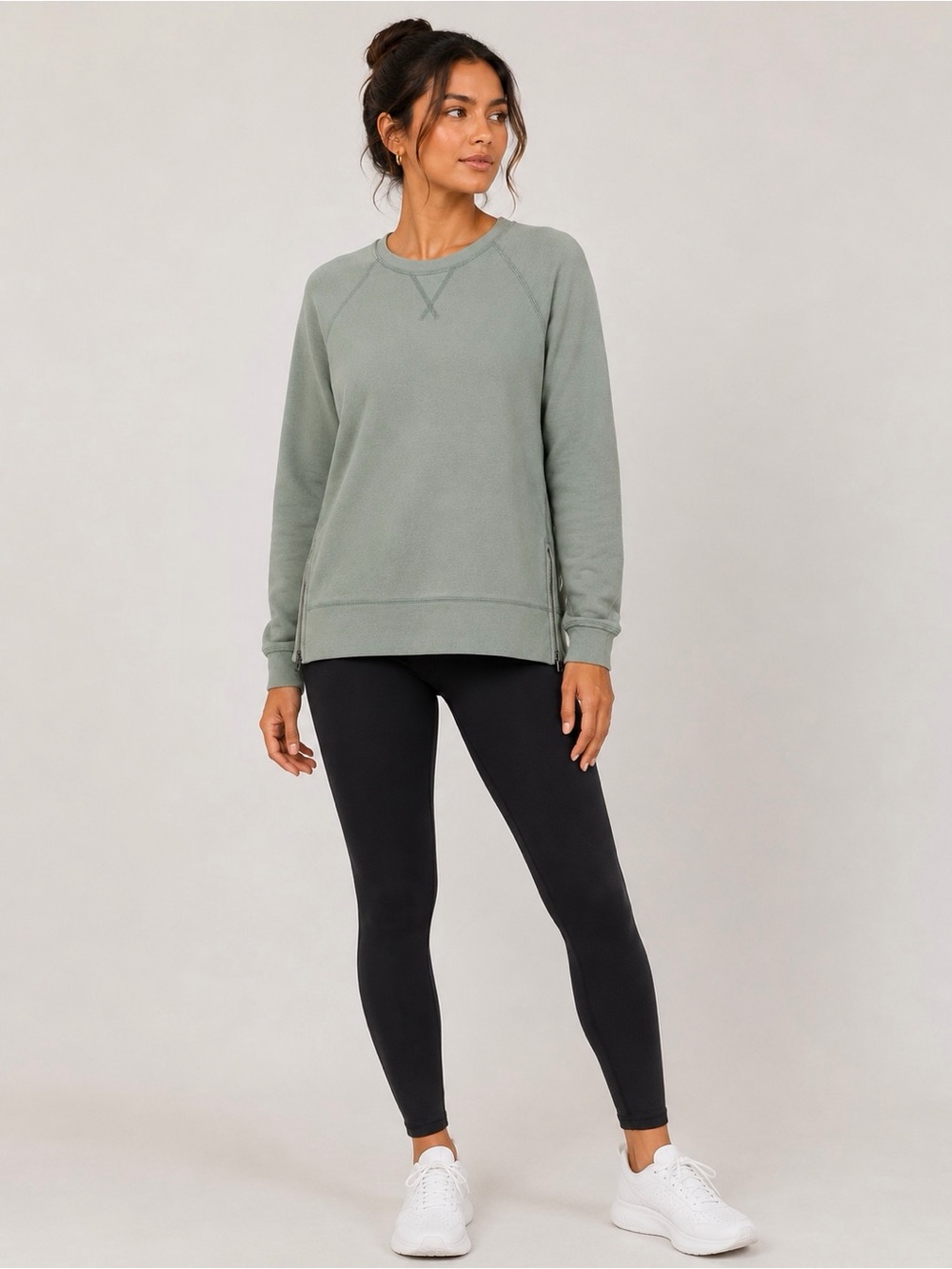 Central Park Sage Green Zip Hem Sweatshirt Large Casual Athleisure Pullover